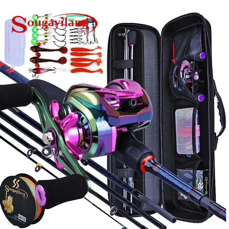 Spincast Reel - Sougayilang Angelruten und Rollen, 5-teiliges Carbon-Ruten-Baitcasting-Rollen-Reise-Angelruten-Set