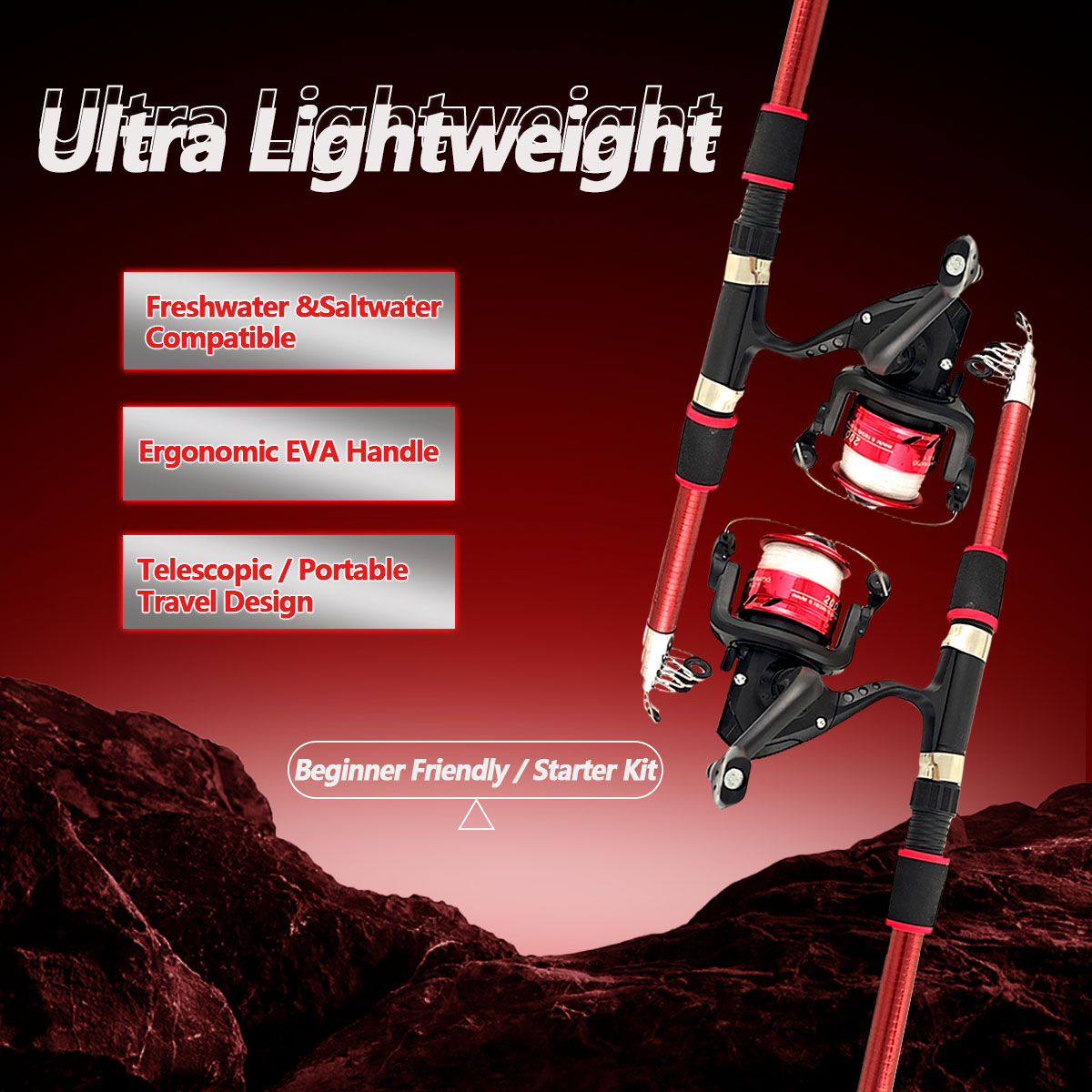 Spincast Reel - Spinnruten- und Rollen-Set, 1,8 m Teleskoprute