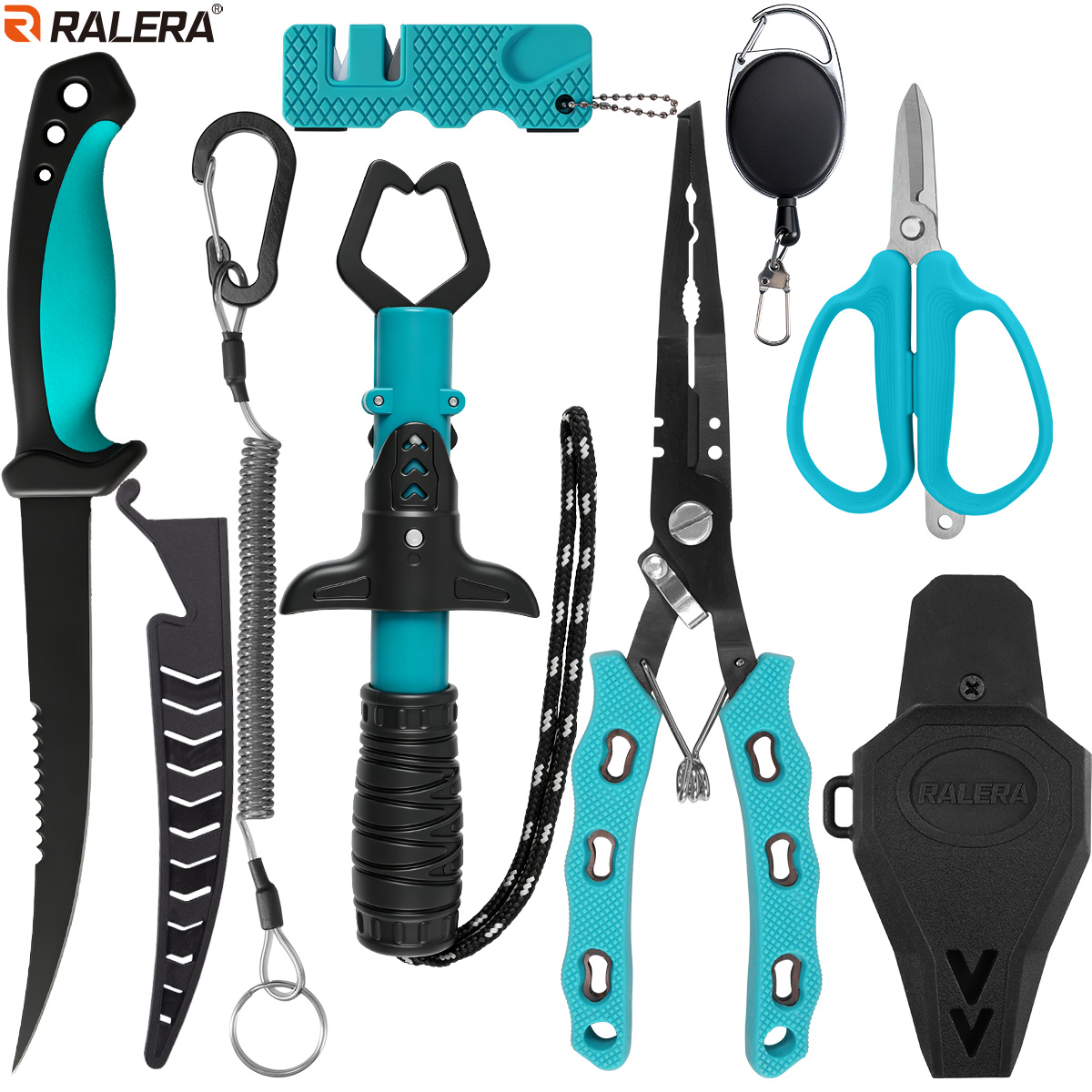 Baitcasting Reel - RALERA Salzwasserbeständiges Angelzubehör-Set: Angelzange, Filetiermesser, Fischgreifer,